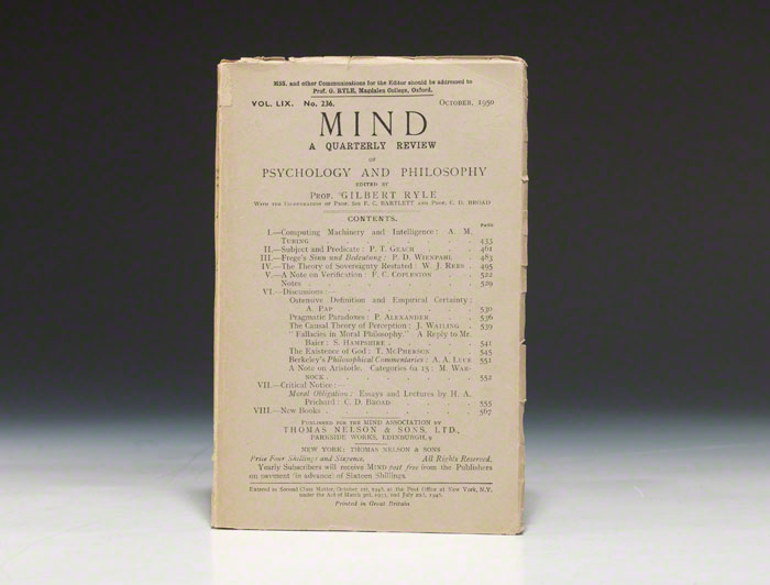 The first edition of Computing Machinery and Intelligence by Alan Turing